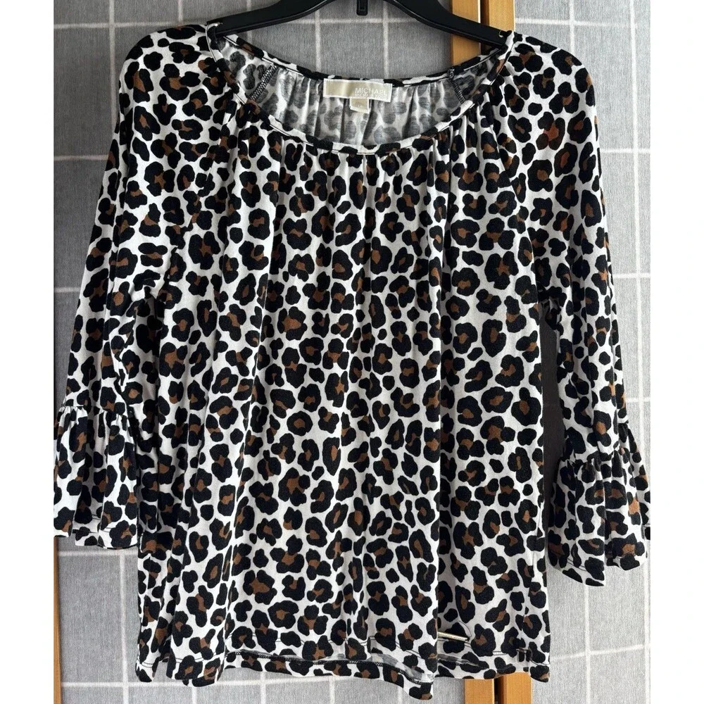 Michael Kors Womens Tops Size Medium Leopard Print Cotton Blend